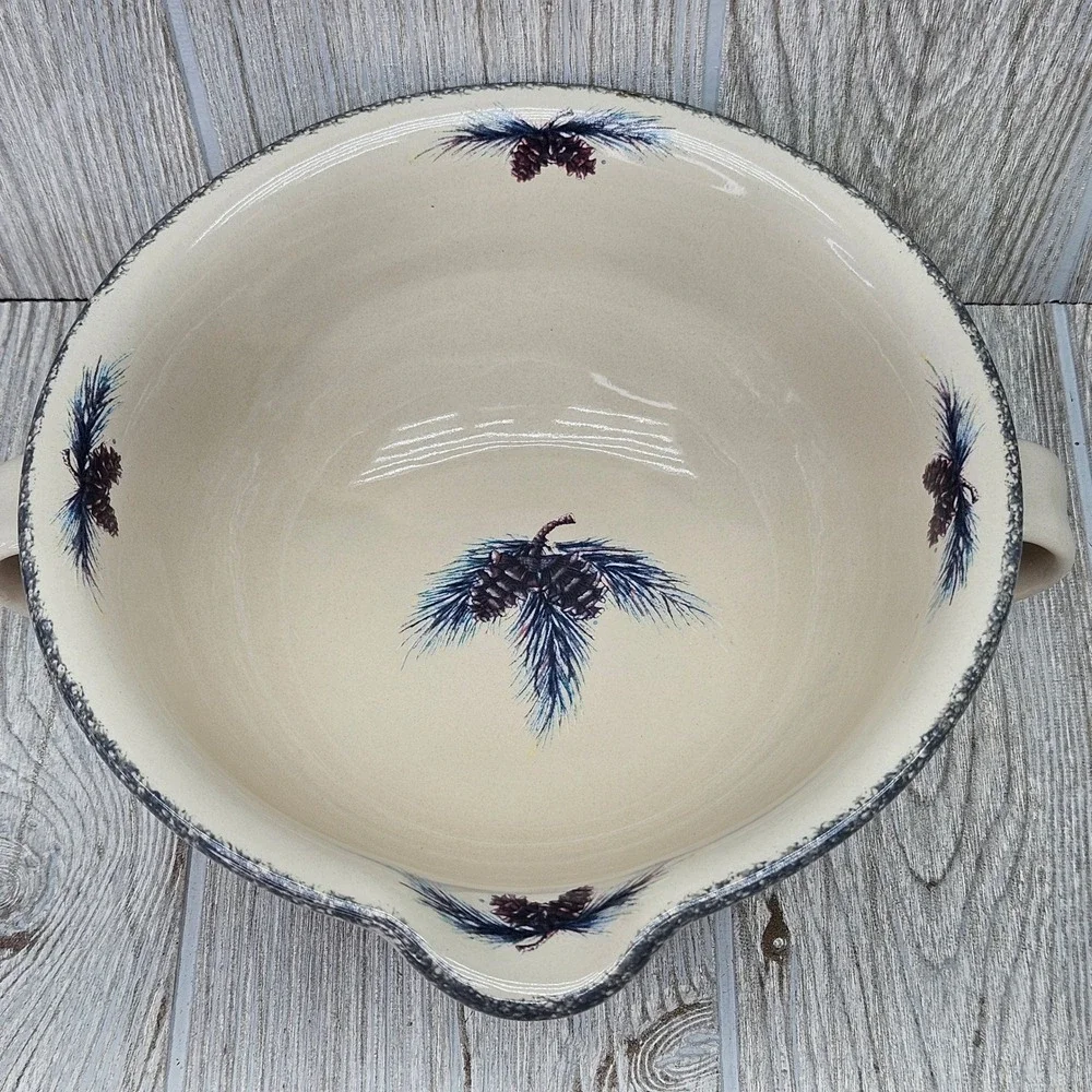Home & Garden Party Stoneware Batter Bowl Pine Cone Spout Double Handle 2005